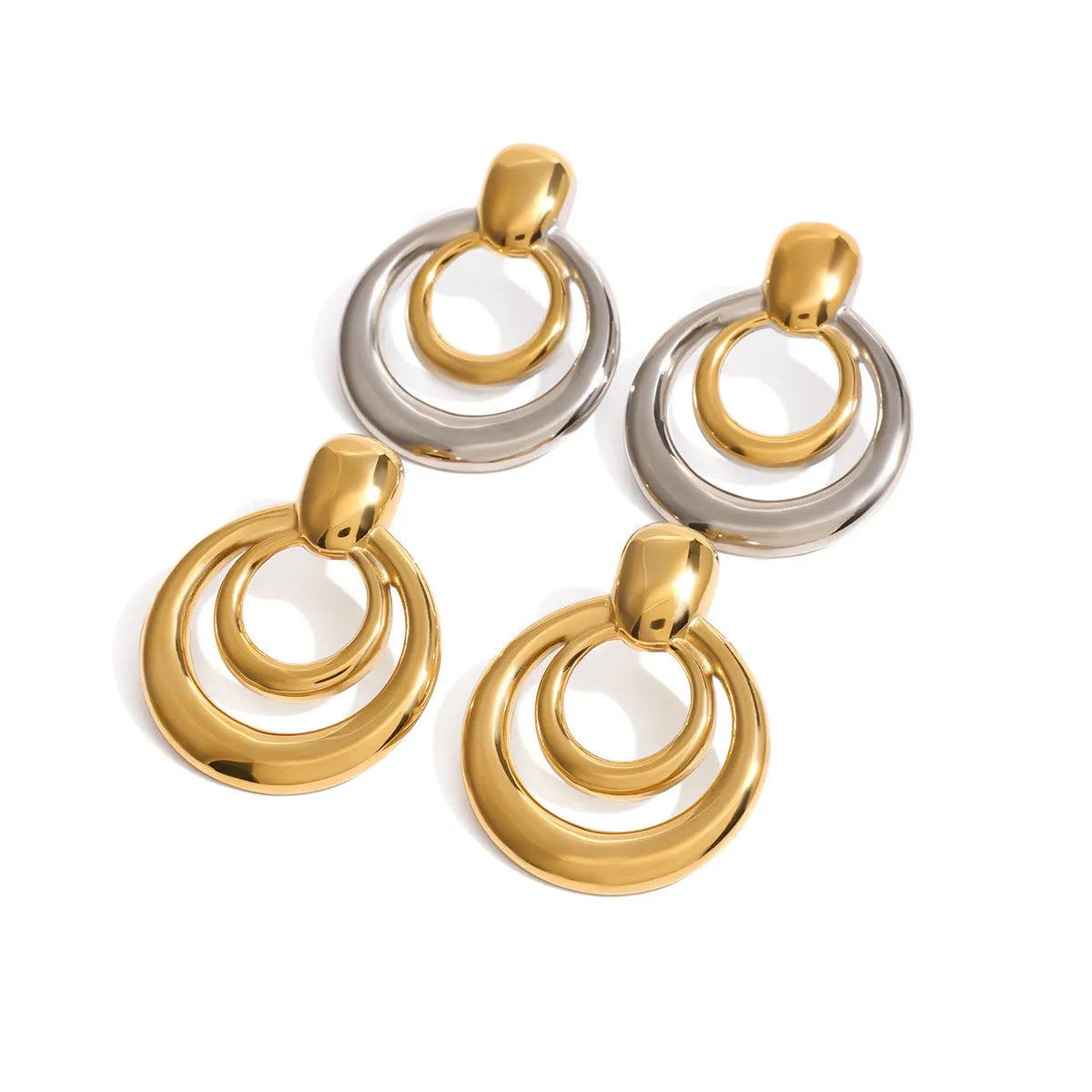 Round geometric hollow stud earrings in gold with 1.2cm diameter and centre cut-out design
