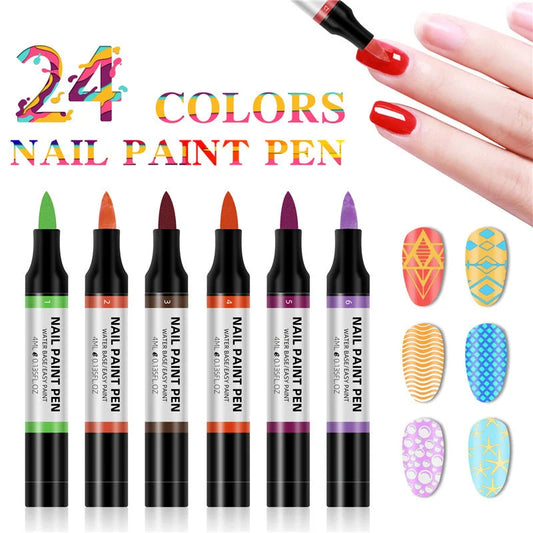 24 color water-based nail polish painting pen for 3D nail art designs