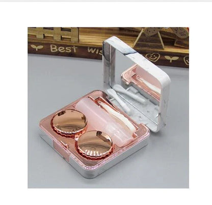 Square contact lenses case with marble surface and mirror, includes lens care accessories