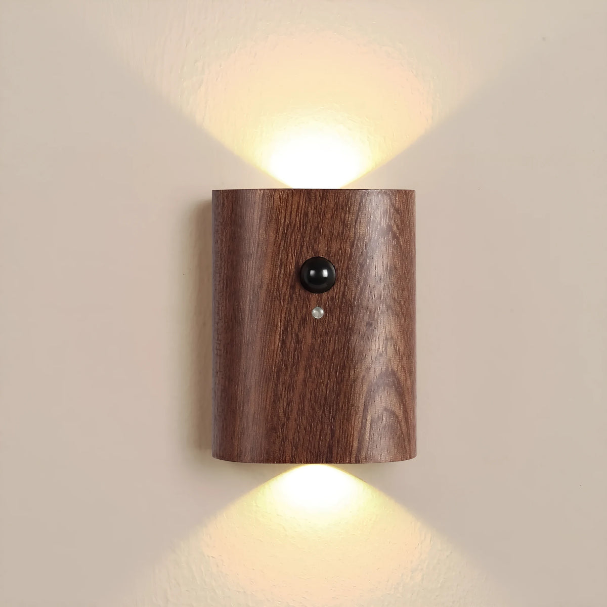 Solid wood pattern human body induction LED light, 73x56x28mm, in Sapele or Beech with warm white output