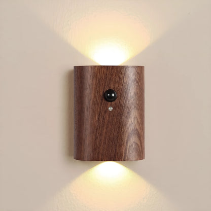 Solid wood pattern human body induction LED light, 73x56x28mm, in Sapele or Beech with warm white output