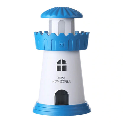 Lighthouse Humidifier with USB night light in five colors: green, pink, blue, red, gray