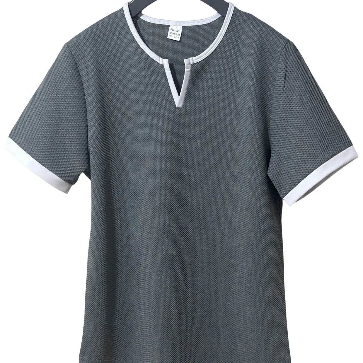Men's colour-block V-neck waffle texture t-shirt in polyester for sports