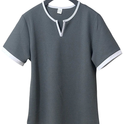 Men's colour-block V-neck waffle texture t-shirt in polyester for sports