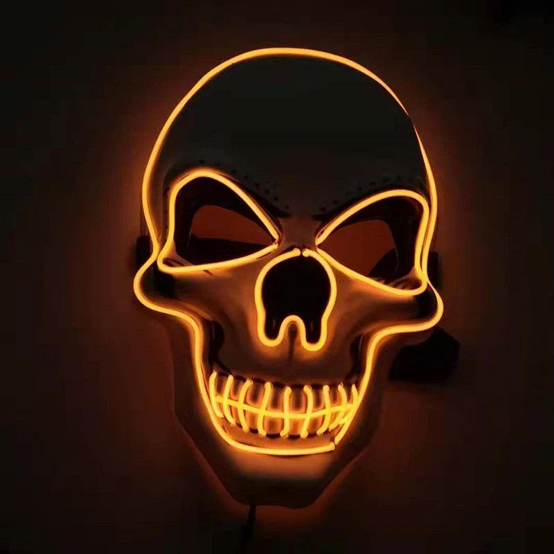 A bone-chilling LED-illuminated skull Halloween mask with adjustable lighting modes for spooky holiday fun
