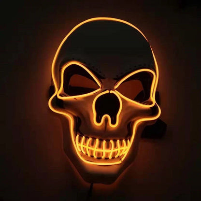 A bone-chilling LED-illuminated skull Halloween mask with adjustable lighting modes for spooky holiday fun