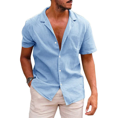 Men's casual linenCotton short sleeve button-down shirt in various colors