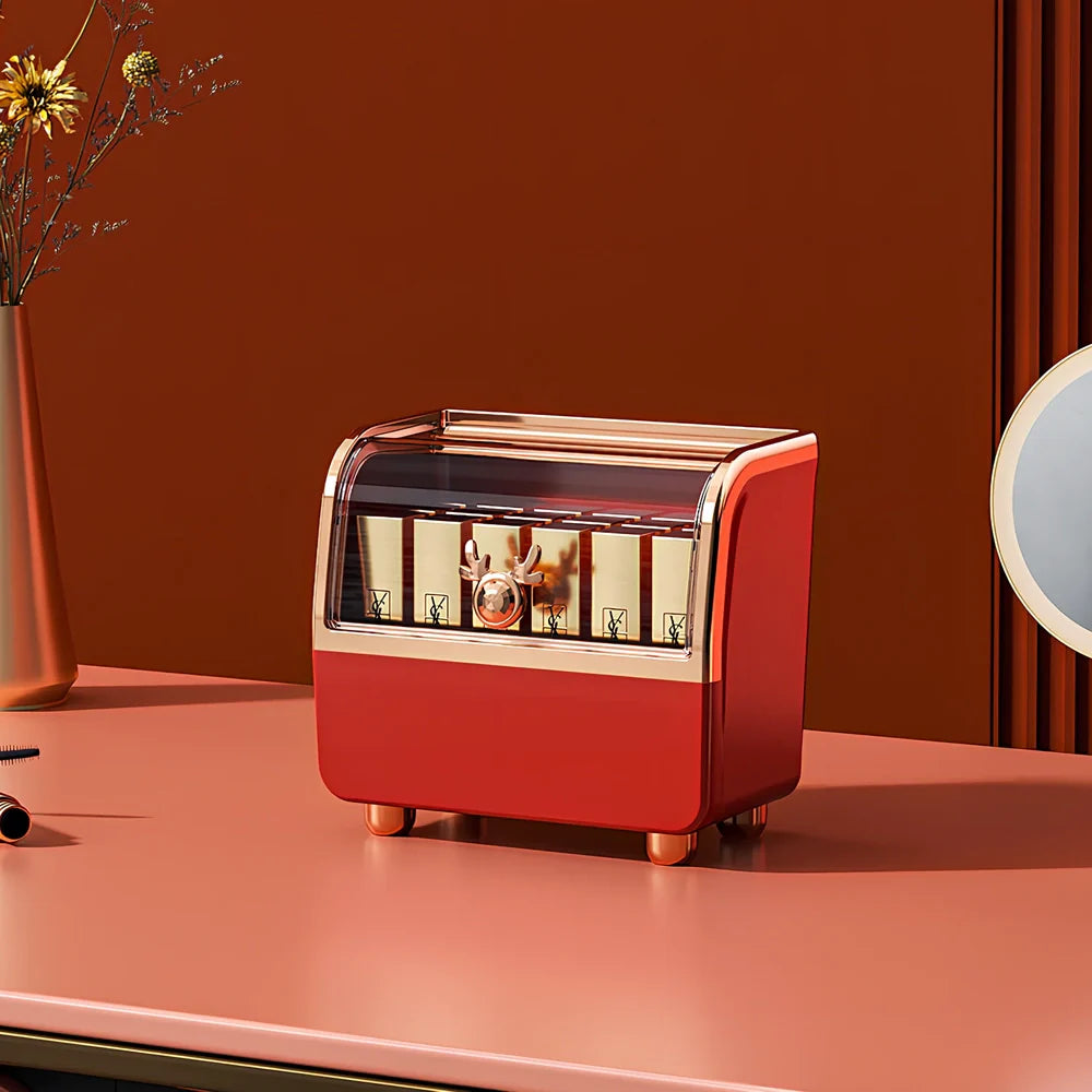 Light luxury plastic storage drawer in green for cosmetics, 25cm x 15cm with divided compartments for brushes and lipsticks