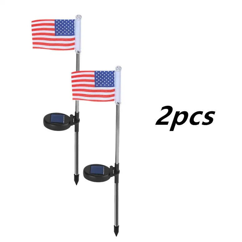 Solar LED flag light for garden decoration with American flag design on waterproof fabric