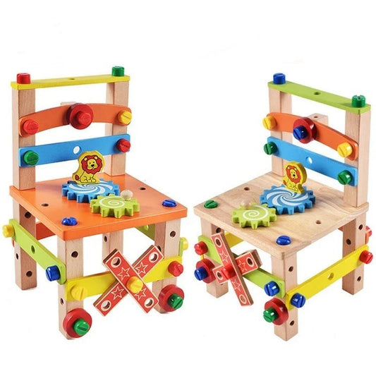 Modular wooden building block chair toy with various design possibilities