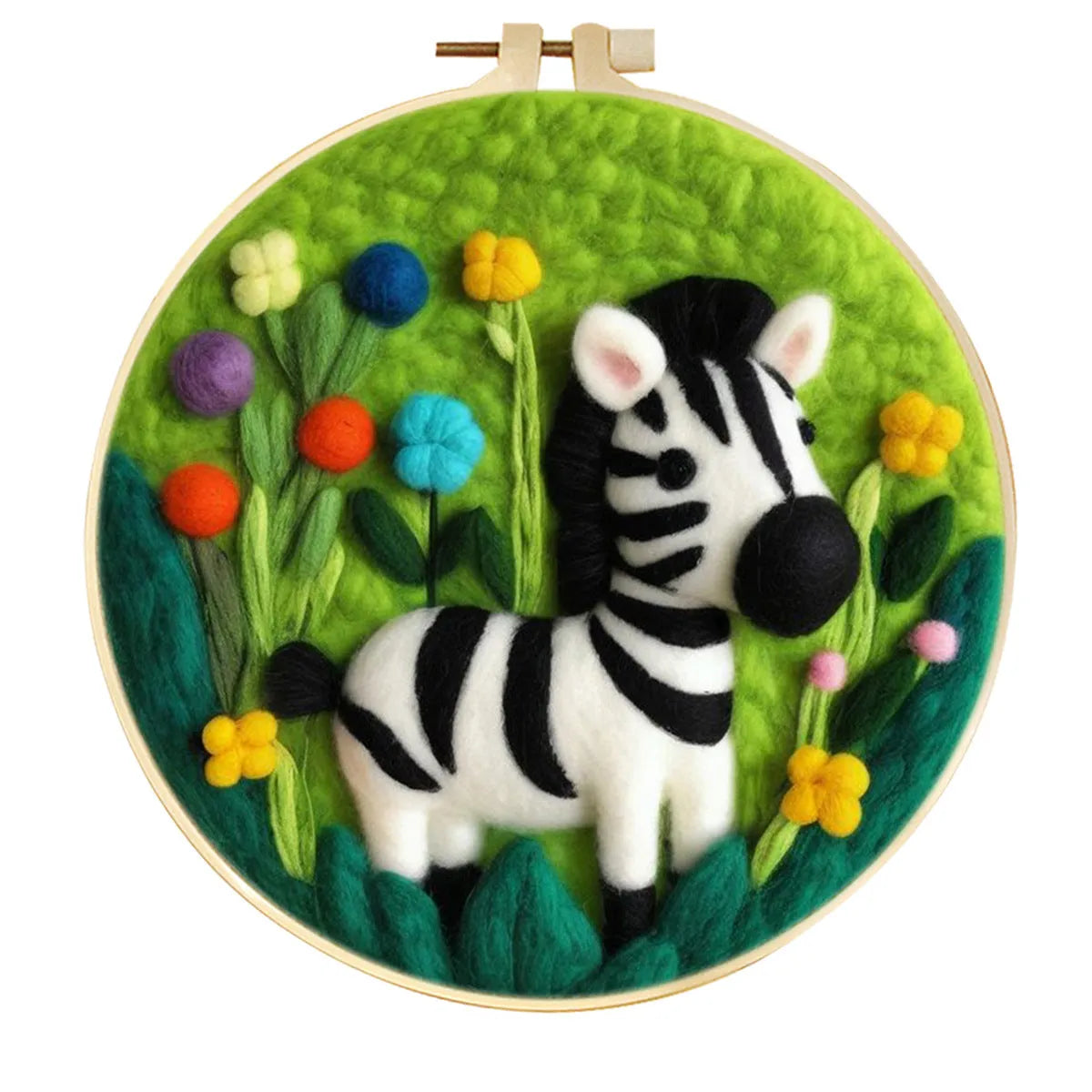 Round fabric embroidery kit with 20x20cm linen frame and wool felt for three-dimensional floral artwork