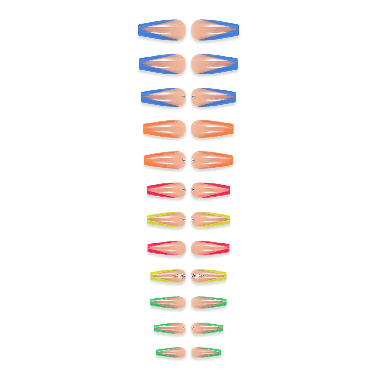 BKS3037 colour detachable nail tips with diamond French design and cartoon heart patterns.