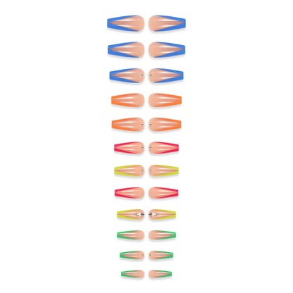 BKS3037 colour detachable nail tips with diamond French design and cartoon heart patterns.