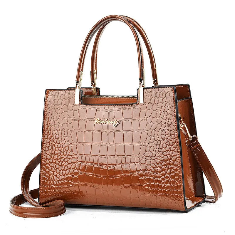 Ladies' PU leather one-shoulder handbag in horizontal square shape, shown in available colour options