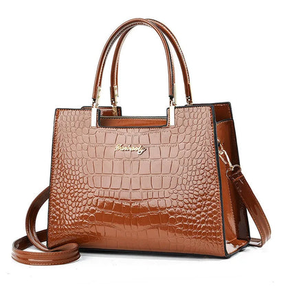 Ladies' PU leather one-shoulder handbag in horizontal square shape, shown in available colour options