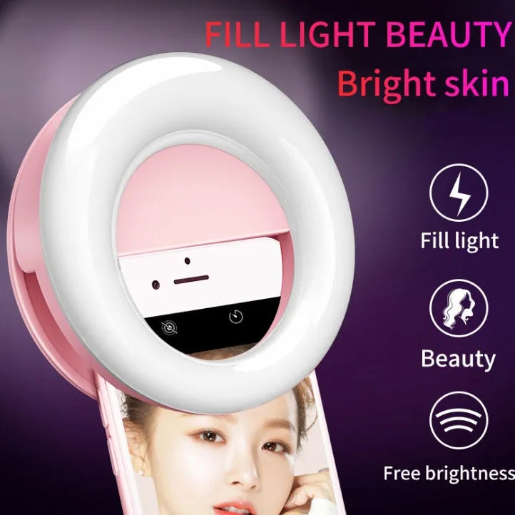 WQ-20 rechargeable LED self-timer fill light, 80mm round, stepless dimming, green or pink