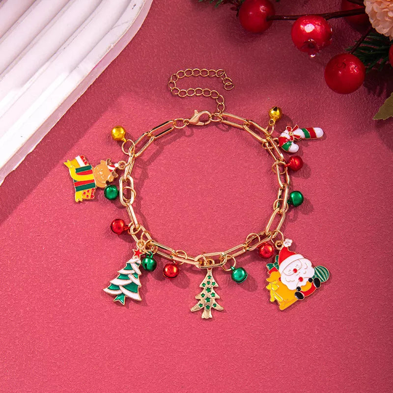 Festive Christmas Metal Chain Bracelet with Santa Claus and snowflake designs