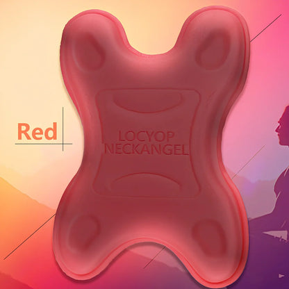Red and grey EVA foam neck stretcher massager showing ergonomic curvature for cervical spine support