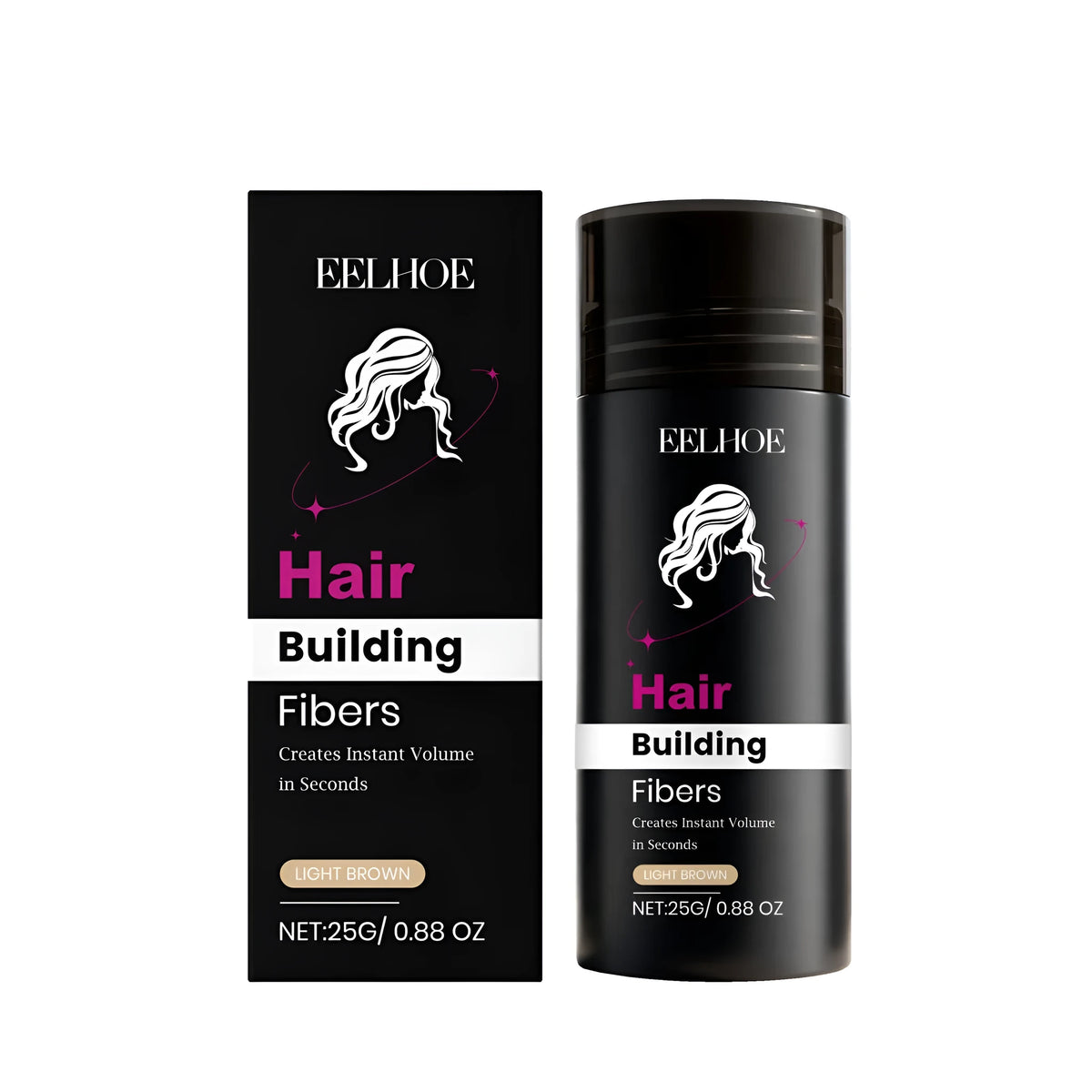 Light Brown hair building fibres powder with keratin and hyaluronic acid in a single pack