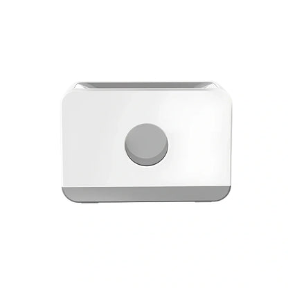 Square two-colour flame aromatherapy humidifier showing mist output and LED lighting effects