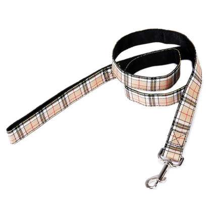 Black Christmas pet traction rope with plaid stripes showing hand holding design and 120cm length