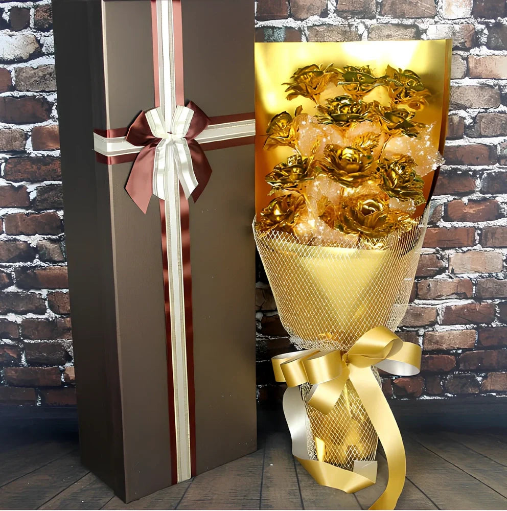 24K gold foil rose bouquet with 11 preserved flowers measuring 45cm tall