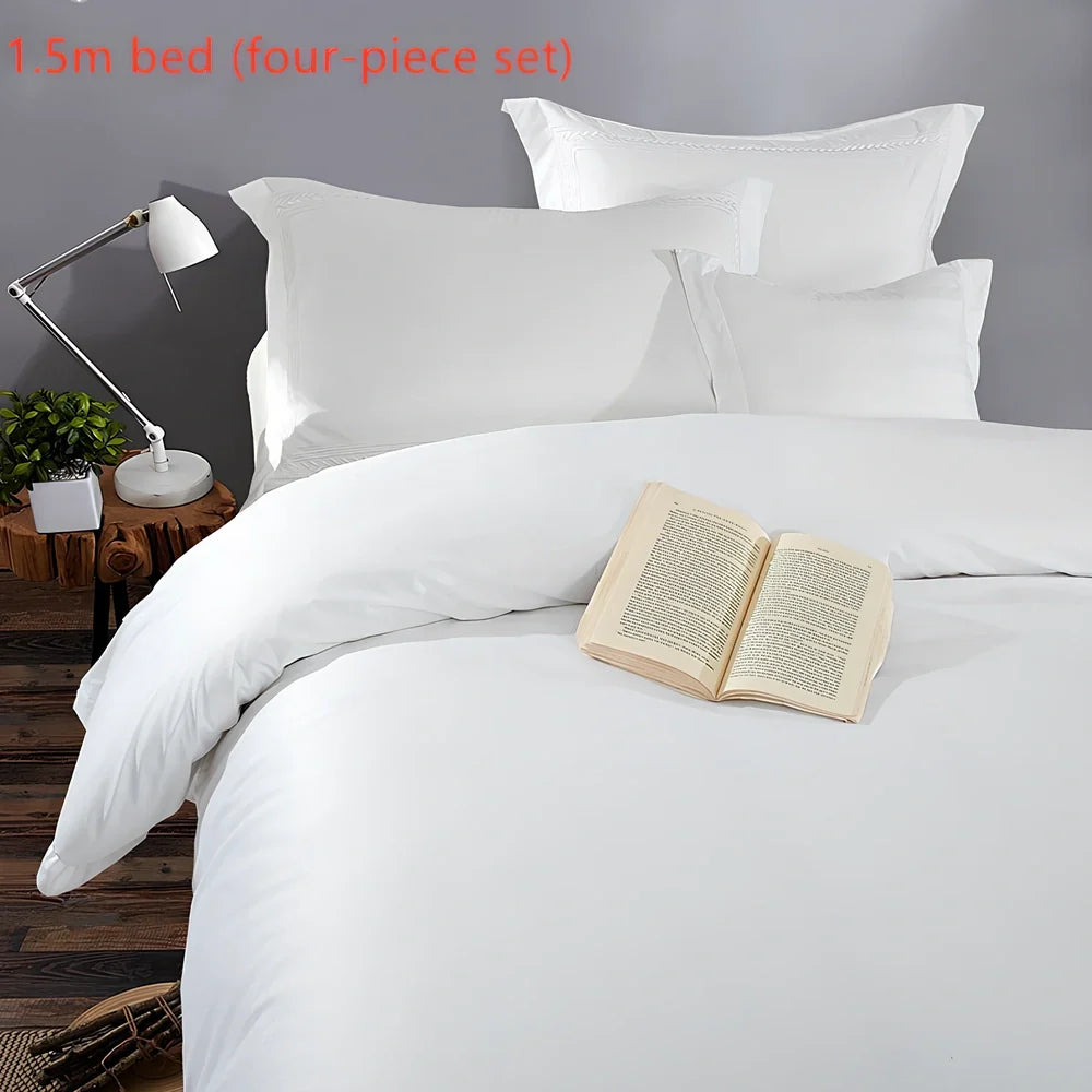 Four-piece 100% cotton satin bedding set for 1.8m bed: 250x240cm duvet cover, 260x280cm flat sheet, 180x200cm fitted sheet with 25cm depth, two 60x90cm pillowcases