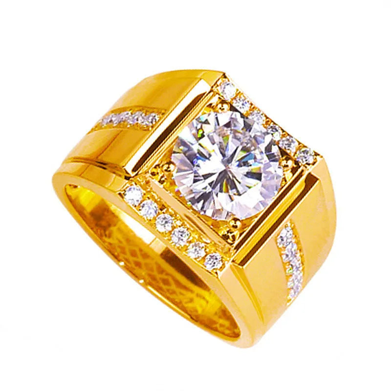 Men's adjustable open mouth ring with a geometric diamond zircon setting in a choice of metallic finishes.