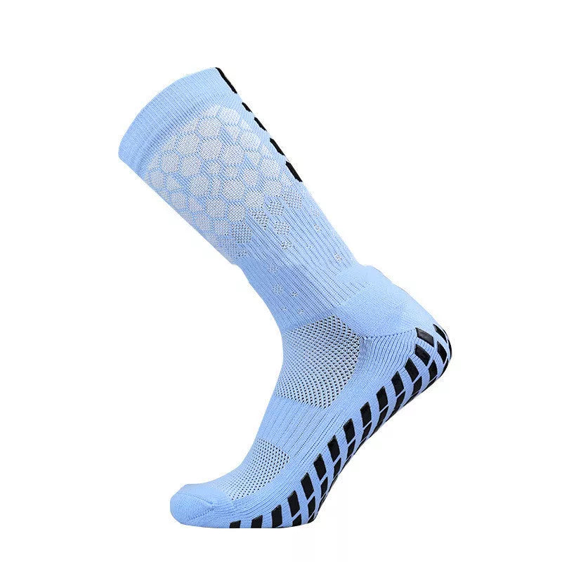Non-slip soccer socks in various colors, designed for competition and training