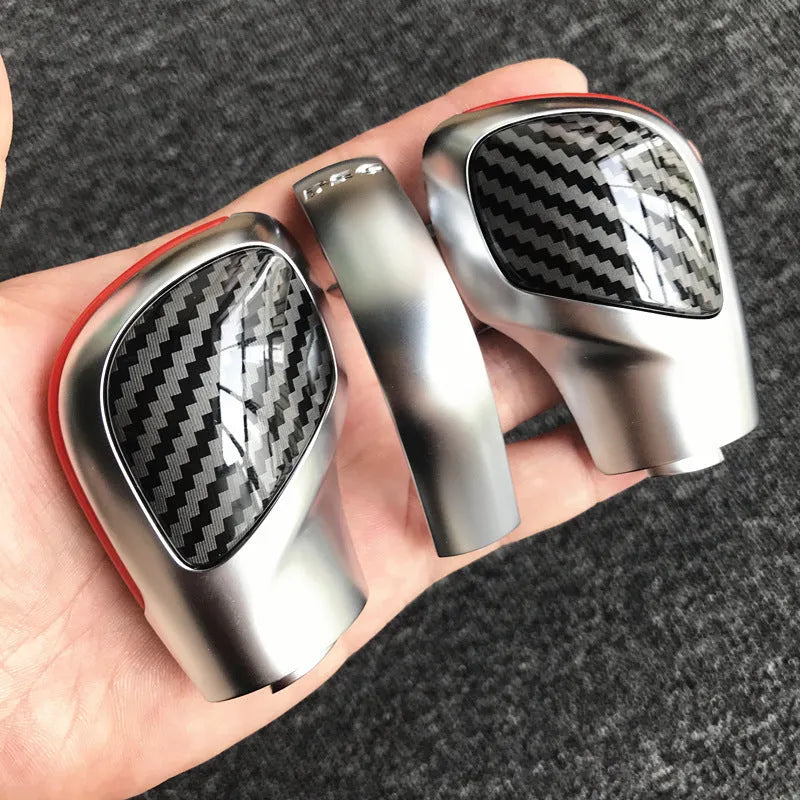 Carbon fibre DSG gear knob side cover with chrome matt finish and leather trim