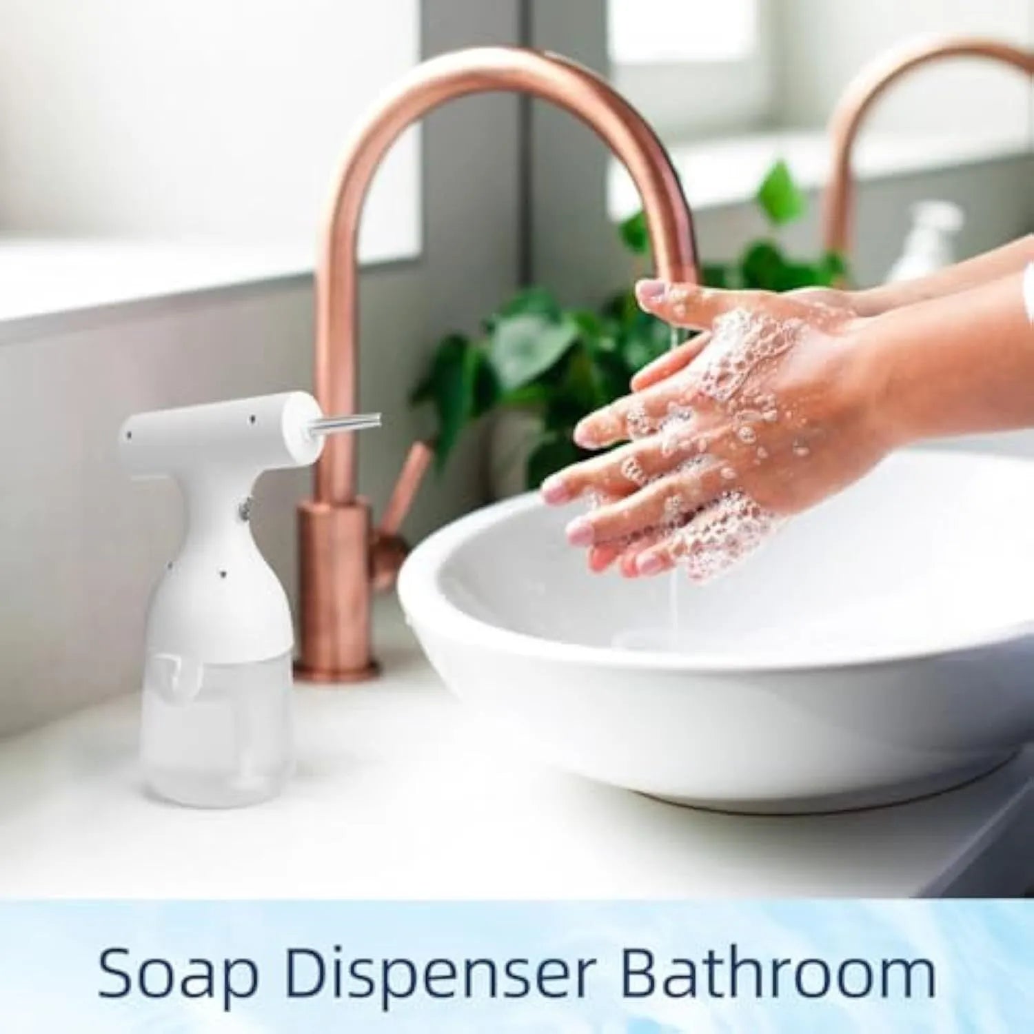White electric foam soap dispenser with rechargeable battery and two nozzles for pet and home cleaning
