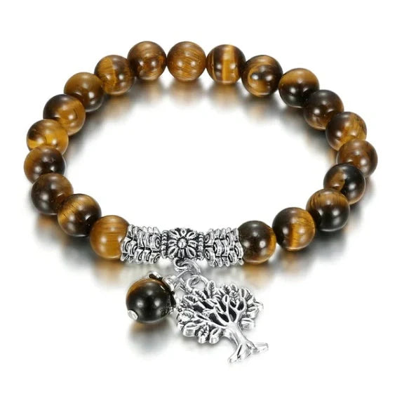 Elegant Tree of Life Tiger Eye Stone Bracelet with ancient silver plating
