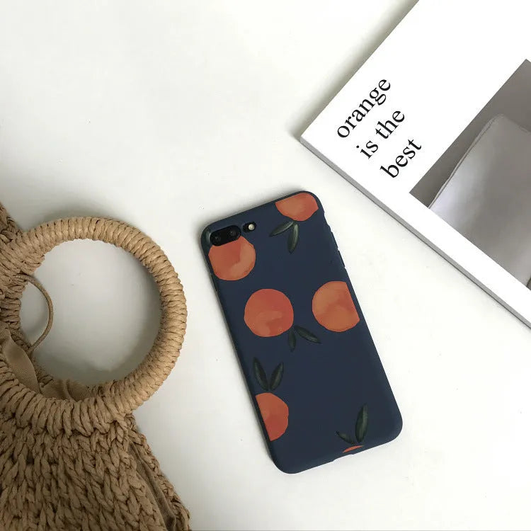 Orange TPU matte iPhone case with silicone soft shell protection shown from front and side angles