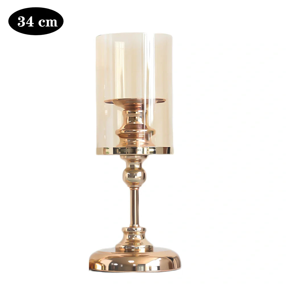 Champagne electroplated metal candlestick with 12cm diameter, French king colour, 8cm candle base