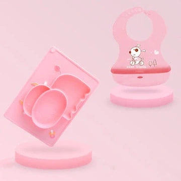 Green silicone baby bowl with suction base and crab cartoon design, 28cm diameter