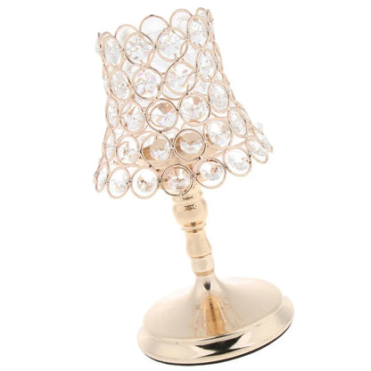 Iron electroplated candle holder with handcrafted crystal detailing in three sizes