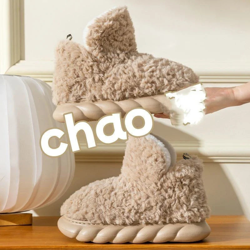 Cozy indoor and outdoor winter slippers with comfortable heels, available in a variety of colors including white, pink, khaki, green, and curry.