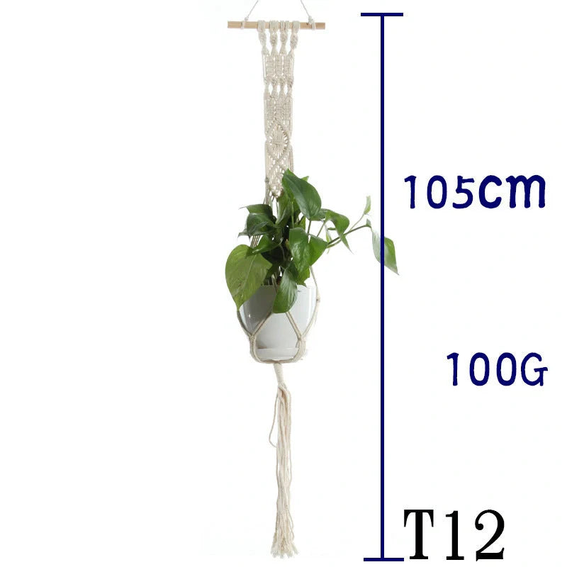 Beige cotton rope hanging basket with various styles for indoor plant display