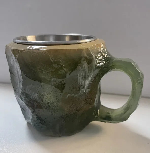 400ml resin mineral crystal coffee mug with handle in assorted colours including purple, blue, and pink.