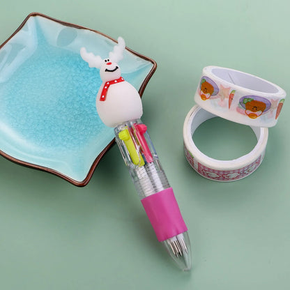 Christmas four-colour ballpoint pen with press mechanism showing festive designs