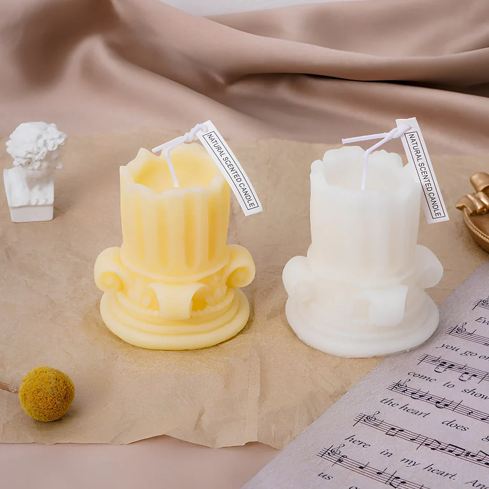 Roman pillar scented candle measuring 8.5cm tall with 7cm diameter, handmade from 160g soy wax