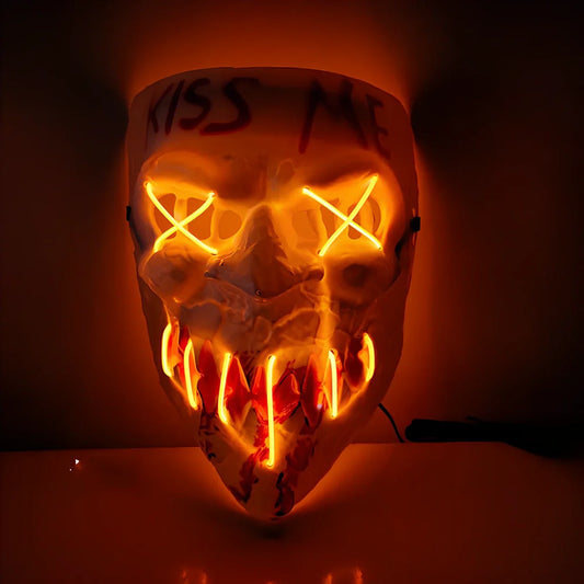 Multicolor luminous Halloween mask with adjustable glow, plastic construction in blue, green, and red options for festivals