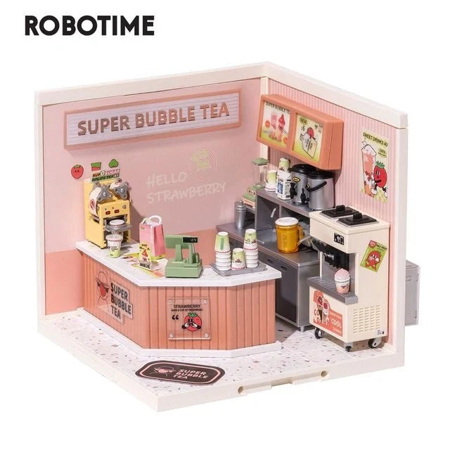 Robotime Rolife DIY Miniature House Cafe Building Set with detailed furniture and ambient light