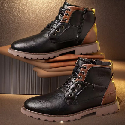Men's brown ankle boots with side zip fastening and round toe design