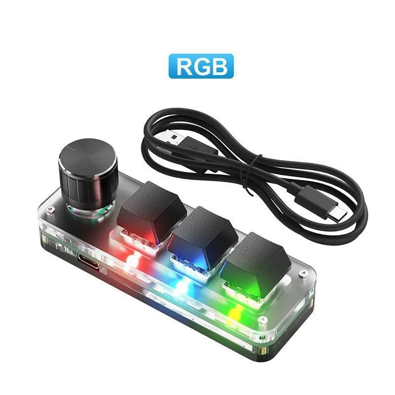 Custom mini keyboard with RGB backlight for copy paste functions, black ABS plastic construction