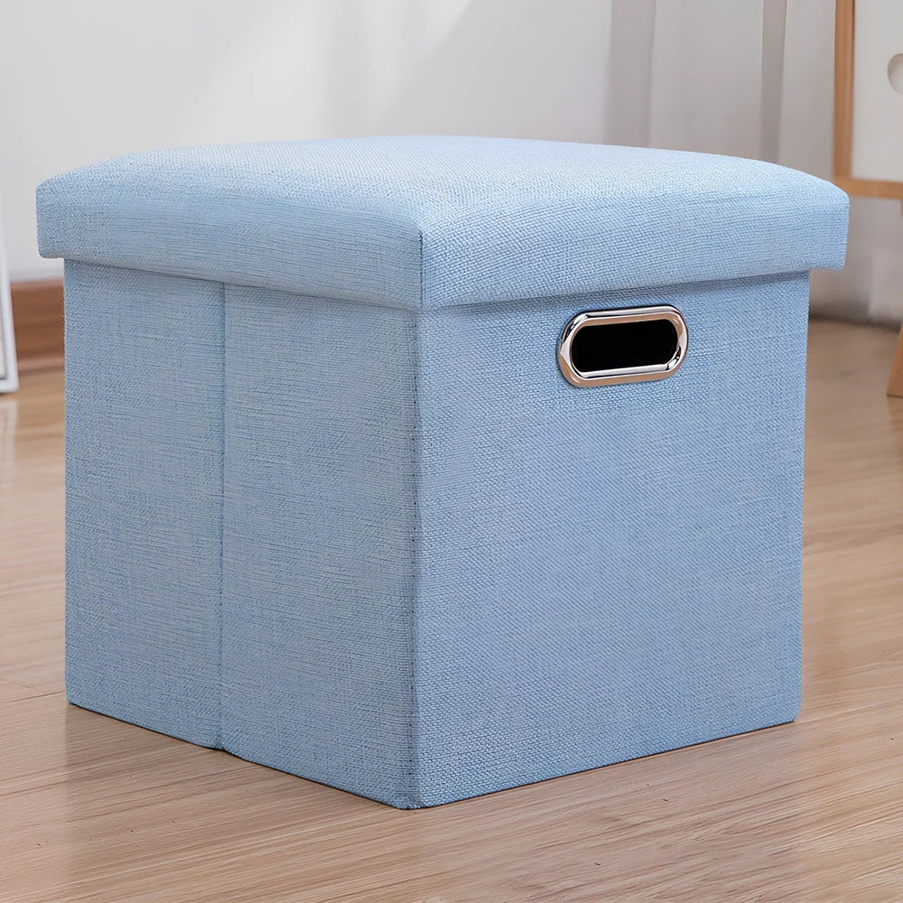 25cm cube storage stool in cotton linen fabric with hidden compartment and sponge cushioning