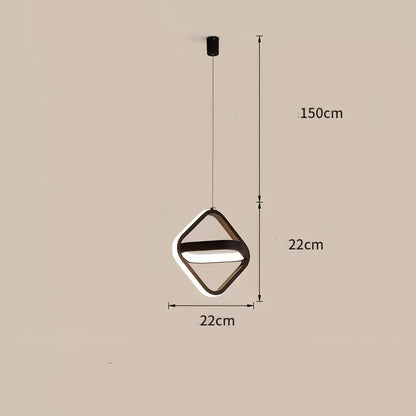 Nordic iron pendant lamp in black circle shape, 210mm diameter, adjustable 1m height with LED white light for bedroom