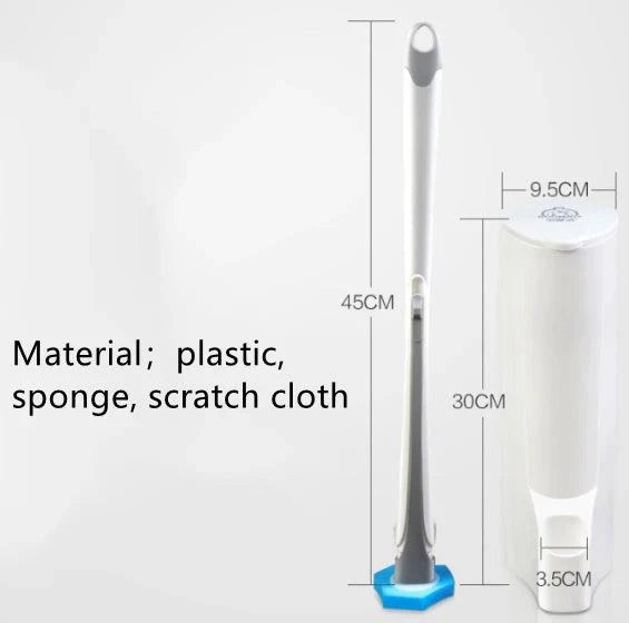 Disposable toilet cleaning brush with scrubbing pad for thorough, hygienic bathroom cleaning