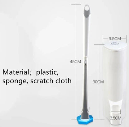 Disposable toilet cleaning brush with scrubbing pad for thorough, hygienic bathroom cleaning