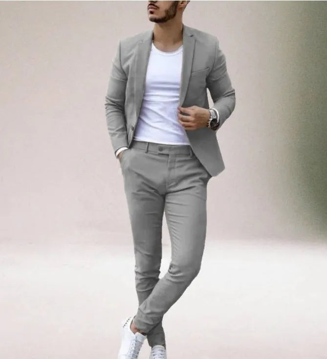 Men's two-piece leisure set with digital print two-button top and matching trousers, slim fit, sizes S to 4XL